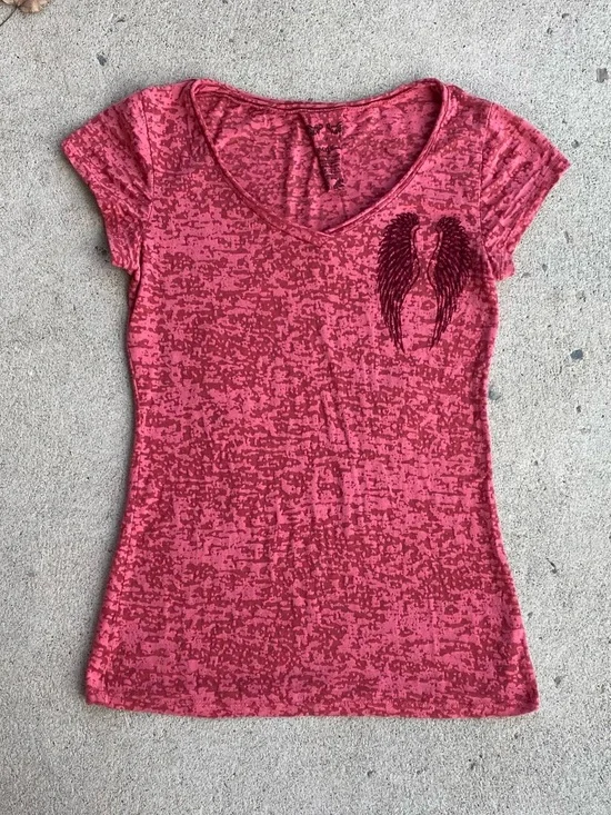 Y2k/Emo Pink Affliction Style Mesh Wings Tee - Picture 3 of 7